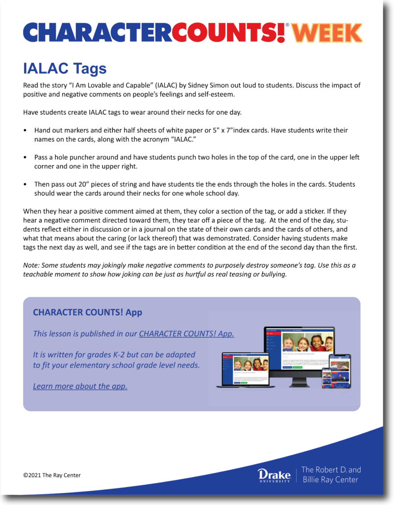 CHARACTER COUNTS Week Celebration Ideas - IALAC Tags