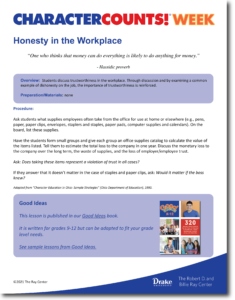 CHARACTER COUNTS Week Celebration Ideas - Honesty in the Workplace