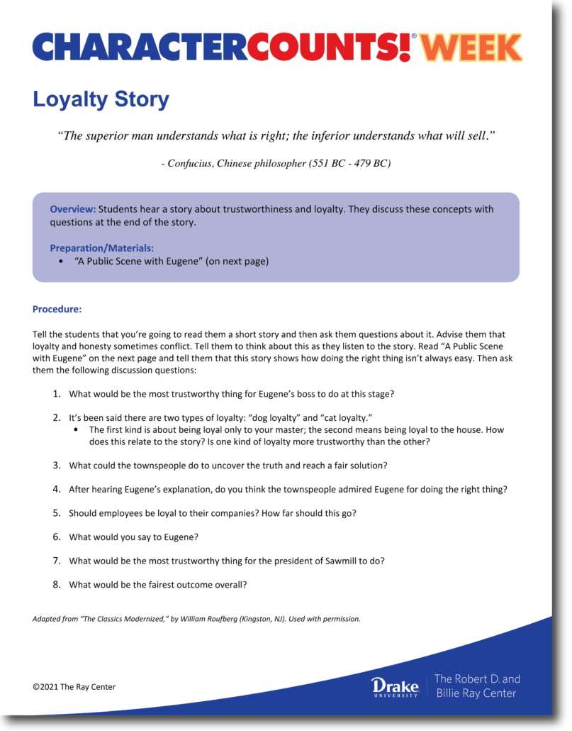 CHARACTER COUNTS Week Celebration Ideas - Loyalty Story
