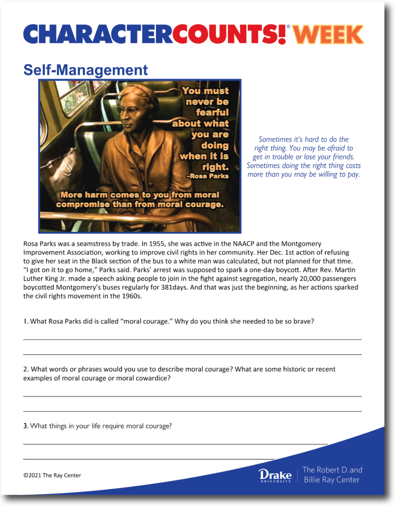 CHARACTER COUNTS Week - Self-Management Lesson-01